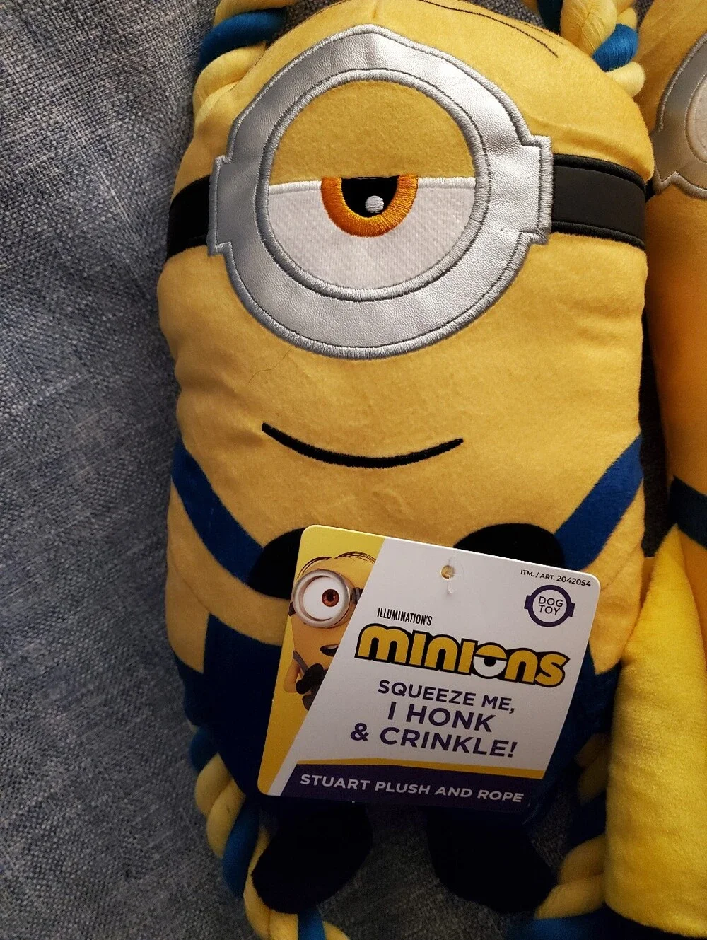 Minions Plush & Rope Dog Toy, Crinkle Squeaky, Plush Toy, Stuart Bob And Kevin